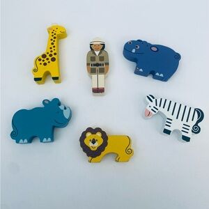 Melissa & Doug Wooden Animals & Zoo Keeper Set of 6 Giraffe Lion Hippo Zebra